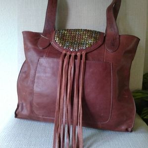 LUCKY BRAND WHISKEY LEATHER TOTE GUC